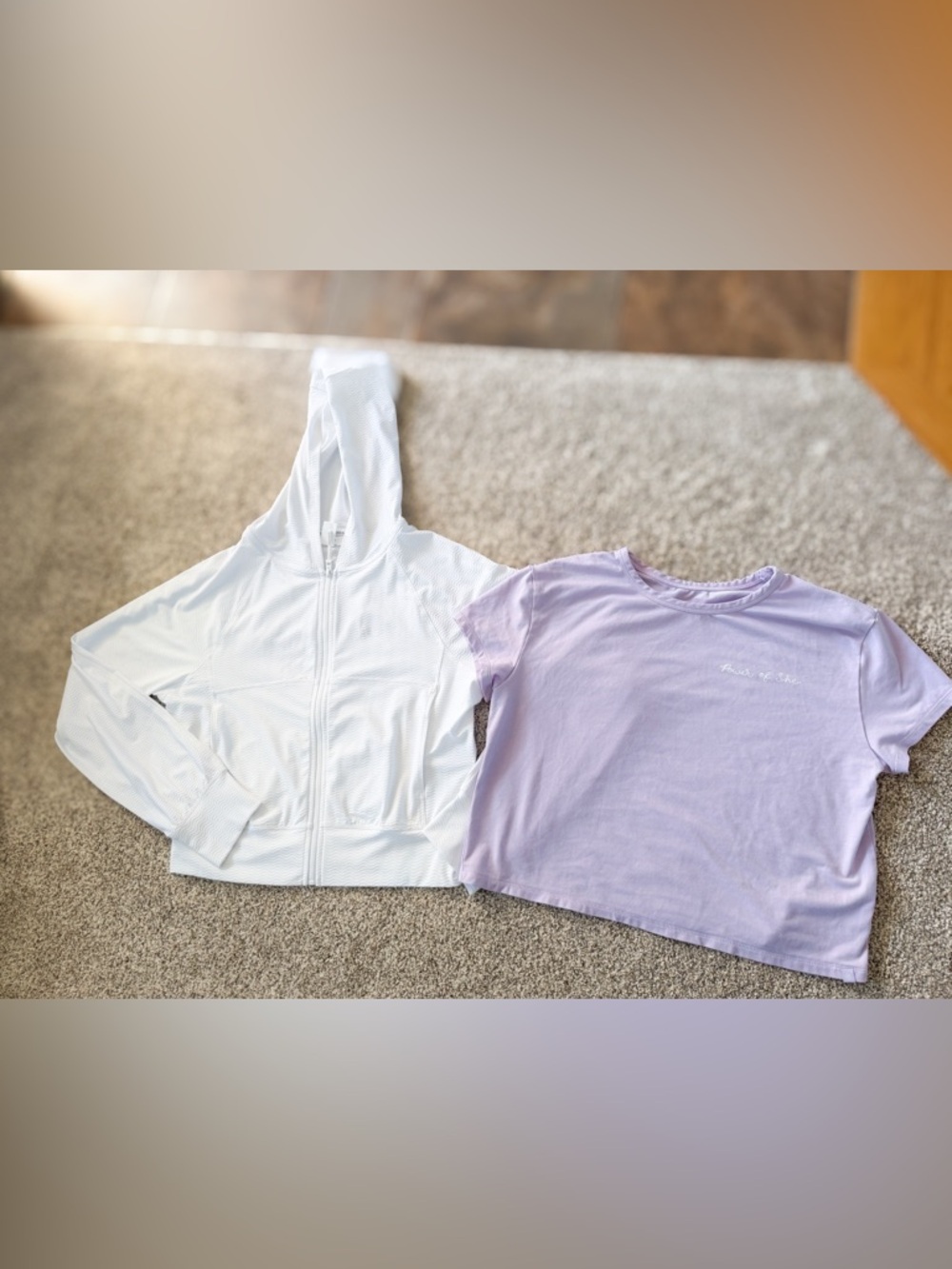 Athleta Girl NEW athletic white jacket and Lilac sporty tee sz 14 girls